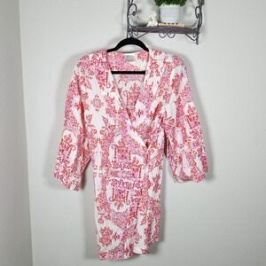 Plum Pretty Sugar Floral Print Wrap Top Kimono/Robe Pink Orange White Size Small